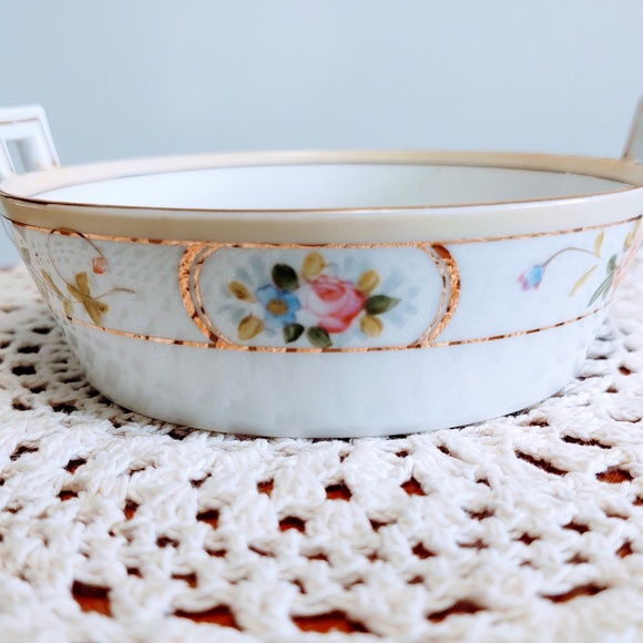 Vintage Hand Painted Nippon Trinket Butter Dish With Insert Floral W/Gold Trim - Picture 2 of 16